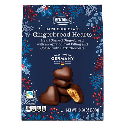 Benton's Dark Chocolate Covered Gingerbread Hearts with Fruit Filling